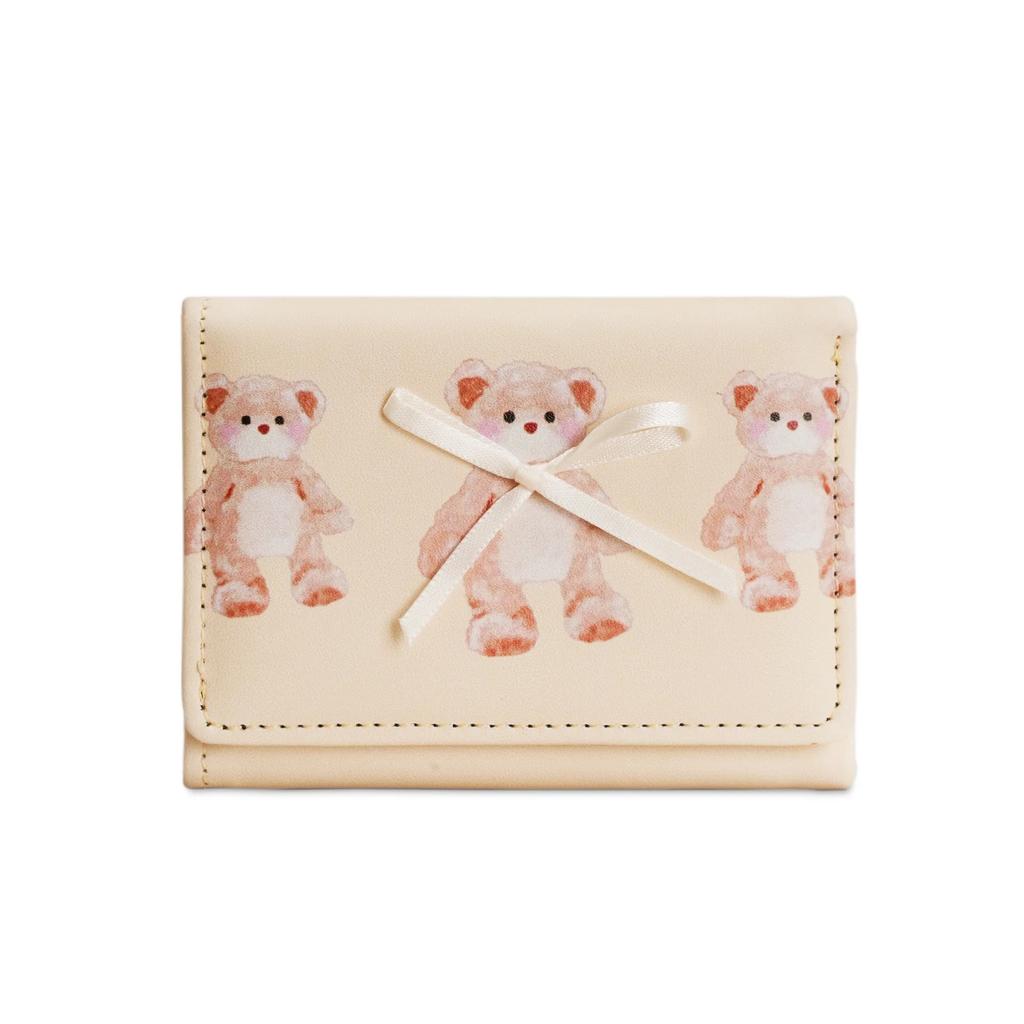 Cute Bear Girls Short Wallets Small Wallet Aesthetic Card Holder Classic Three Fold Purse For Women Student Simple Coin Pouch