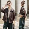 Women's 2025 Autumn/Winter High-End Sheepskin Leather Turn-Down Collar Jacket – Korean Style