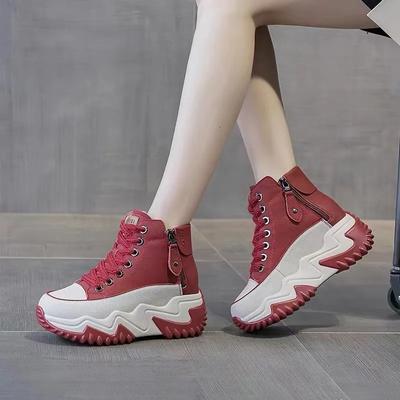 Autumn Thick Sole Women Boots Fashion Side Zippers Clunky Sneakers Height Increasing Platform Shoes Luxury Leather Riding Boots