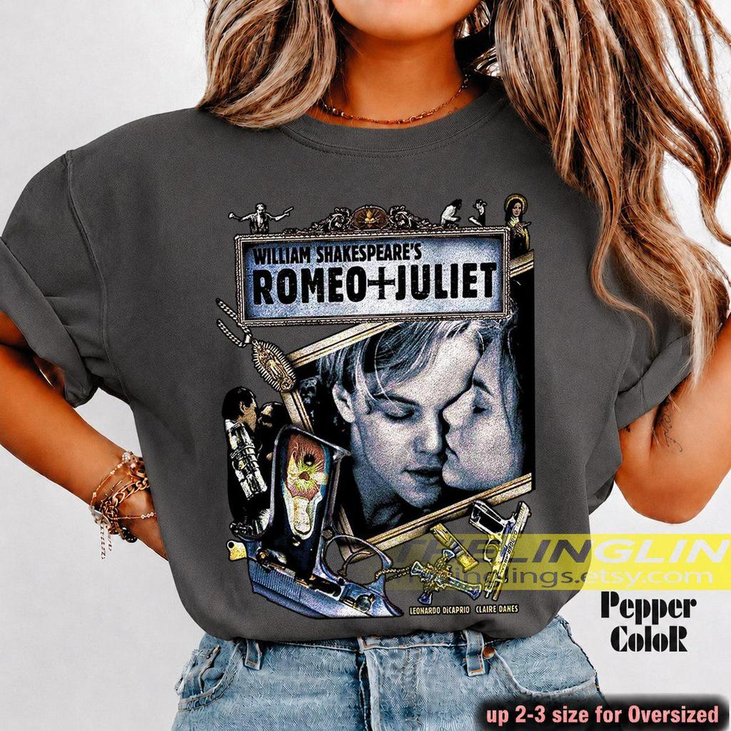 Romeo + Juliet 1996 Unisex Softstyle T-Shirt, Romance/Crime Movie Tee, Shakespeare Literature Top, Classic Film Shirt, Gift for Bookworms FD