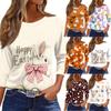 Damen T-Shirt mit Weihnachtsdruck, 3/4-Ärmel, für den Alltag, Wochenendmode, Basic, Rundhalsausschnitt, normales Oberteil