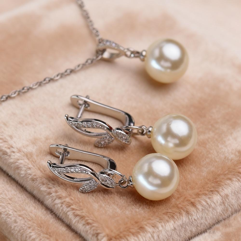 Leaf Imitation Pearl Necklaces Earrings Sets For Women Fashion Flower Cubic Zirconia Pendant with Chain Birhday Gift