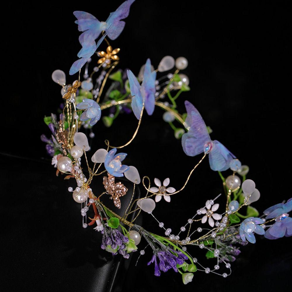 Butterfly Pearl Headpiece Imitation Pearl Girl Crown Flower Child Crown Kid Hair Hoop  Daily Wear