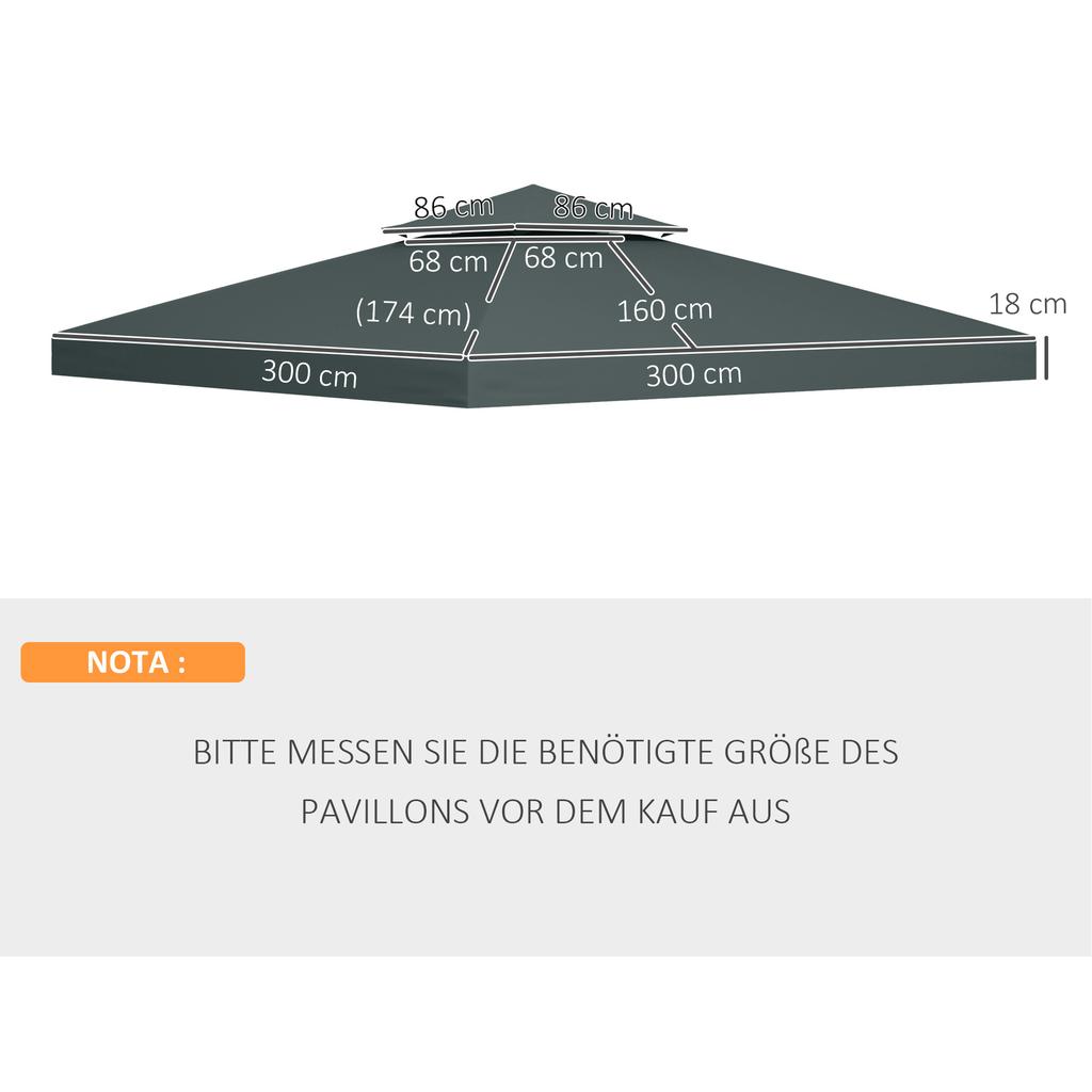 Gazebo Roof Replacement, for 3 X 3(m) Frames - Grey