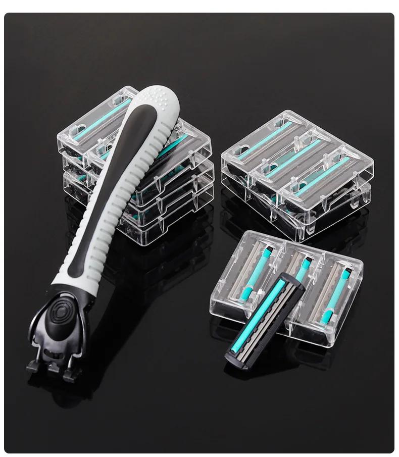 Stainless Steel Double-layer Razor Blades, Old-fashioned Manual Shaving Blades for Men, 1 Blade Holder, 21 Blade Heads
