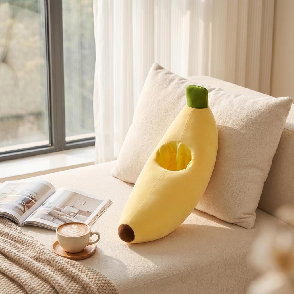 Plush Banana Shaped Sleeping Bag Stuffed Toy Soft Cushion Blanket for Kids and Adults Cuddly Novelty Design for Home Office Use