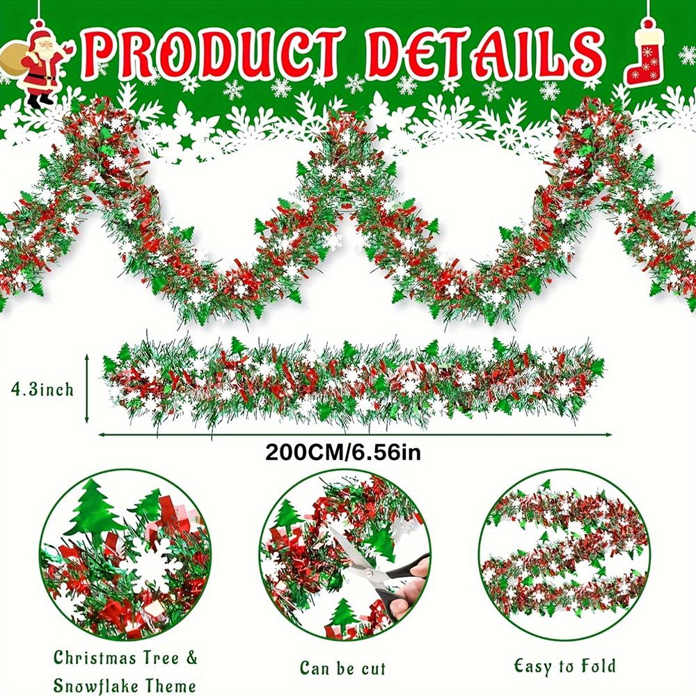Christmas Tinsel Garland Metallic Shiny Garland Christmas Decoration for Home Thick Hanging Navidad 2025 Xmas Clearance