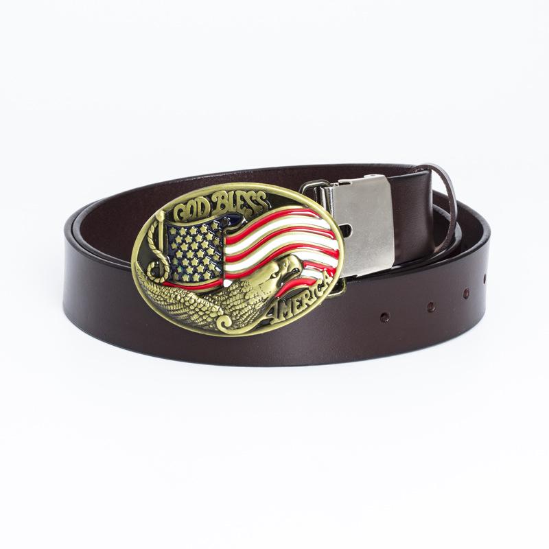 Fibbia Aquila in Bronzo Cintura in Pelle con Bandiera Americana - Accessorio di Moda da Uomo
