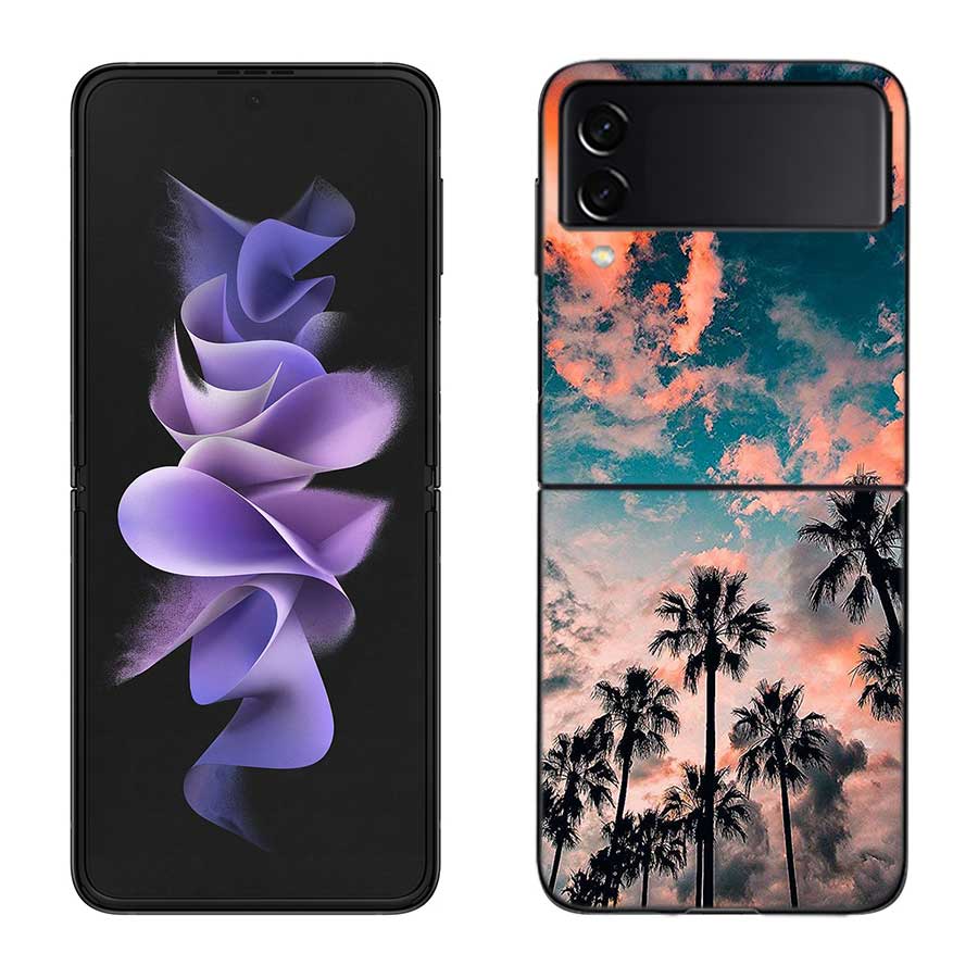 Sea Tropical Palm Trees Beach Case for Samsung Galaxy Z Flip 6 Flip 5 4 3 5G Black Cell Phone Cover Samsung Z Flip 5 5G Luxur
