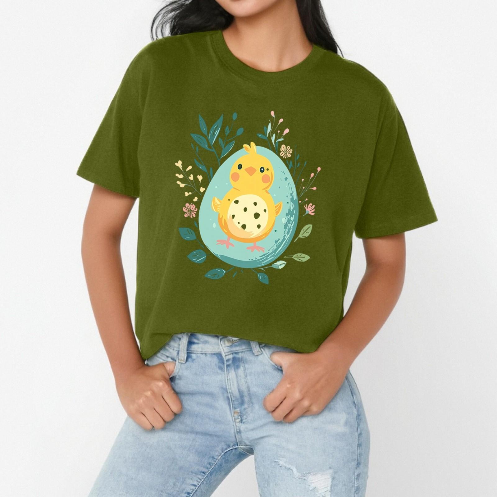 

Женская повседневная свободная футболка с пасхальным принтом, круглый вырез, пуловер, короткий рукав, топ L армия зеленый