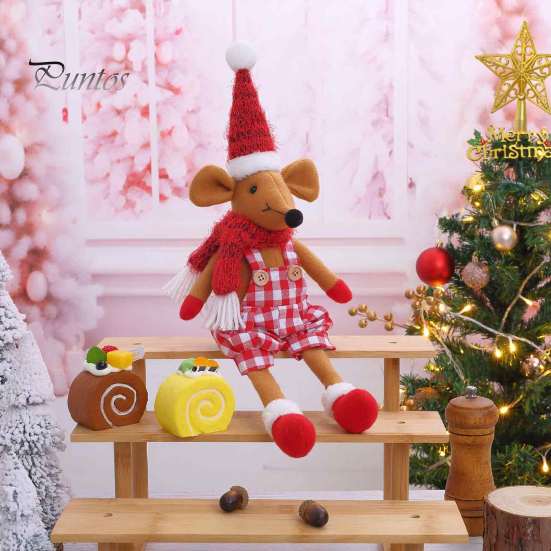 Tischdisplay-Puppe, Weihnachts-Plüschmaus-Puppe, Stofftier-Spielzeug mit Weihnachtsmannmütze, Weiches Sammlerstück, Niedliches Ornament für Weihnachts-Heimregal-Dekoration