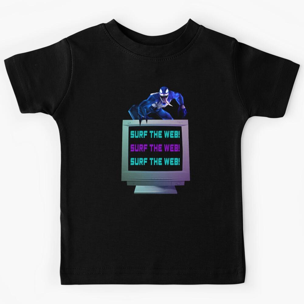 SURF THE WEB! Venom Spider-Man PS1 Retro Kids T-Shirt 160