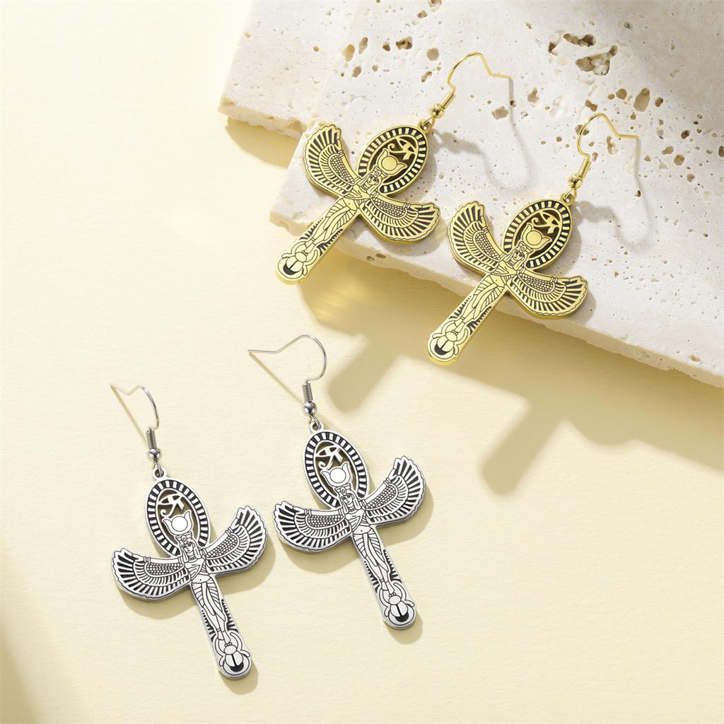 EUEAVAN Goddess Isis Wings Earrings Stainless Steel Ancient Egyptian Ankh Cross Eye of Horus Earrings for Women Jewelry Gift