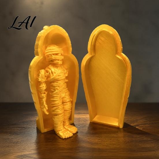Ancient Egyptian Mummy Figurine 3D Printed Pharaoh Sarcophagus Set Articulated with Trendy Room Decor Storage Case Collectible Fidget Toy