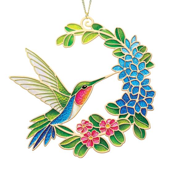 

Hummingbird Sun Catcher Stained Glass Style Window Hanging Decor Acrylic Hummingbird Flower Suncatcher Gift for Bird Lovers Home Garden Porch