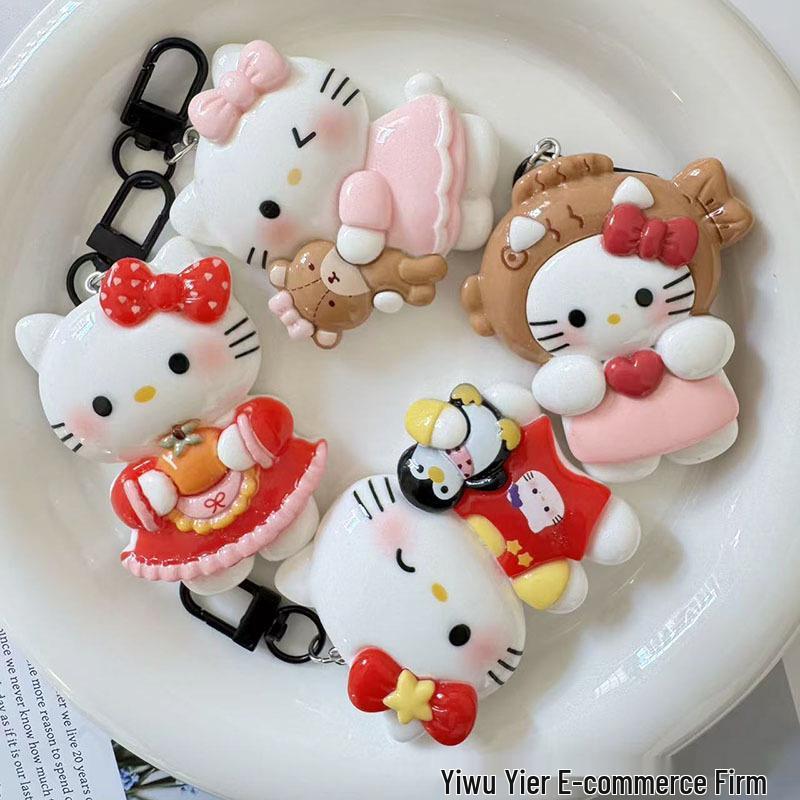 Glänzender Handgefertigter Harz Kätzchen Schlüsselanhänger Schmuckset