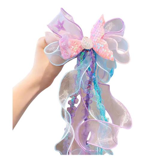 Girl Hair Pin Bowknot Starfish Shell Faux Pearls Chain Decor Kids Hair Clip Princess Headwear Hair Accessories