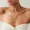 Copper Y-shaped Cherry Necklace Gold Women Long Necklace Creative Clavicle Chain  Girls