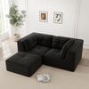 Modular Corner Sofa, Two-seater, Frameless L-shaped with Movable Footrest, Corduroy Fabric, Suitable for Living Room and Bedroom, Black