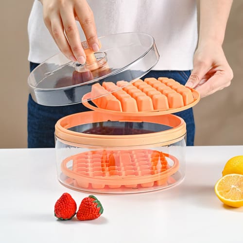 Double-layer Ice Tray with Lid, Cute and Portable, Silicone Ice Maker with Airtight Lid for Easy Access, Durable and Portable, with Storage Box, Perfe