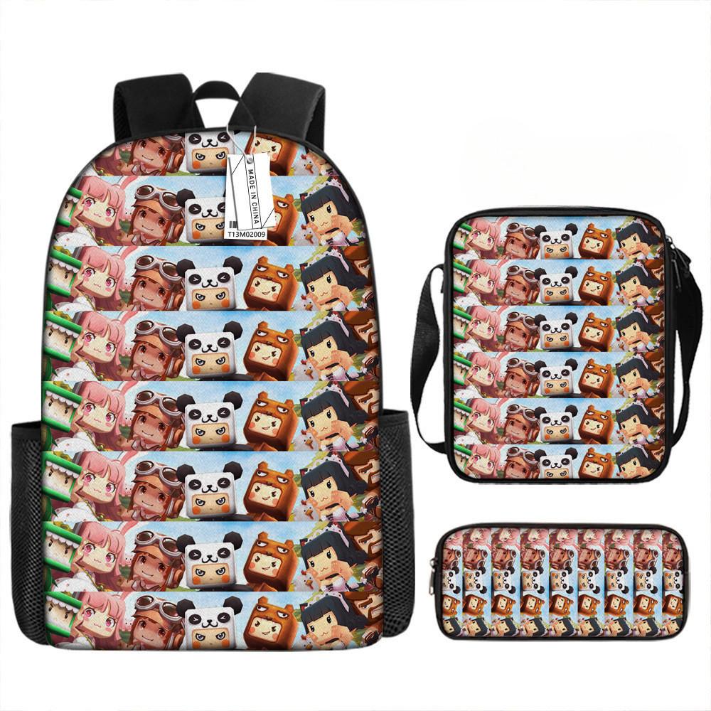 Mini World Kids 3piece Backpack Set Breathable Oxford Polyester For School Students