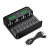 Eight-Slot USB LCD Universal Charger for AA/AAA/C/D Ni-MH Batteries with Type-C Charging
