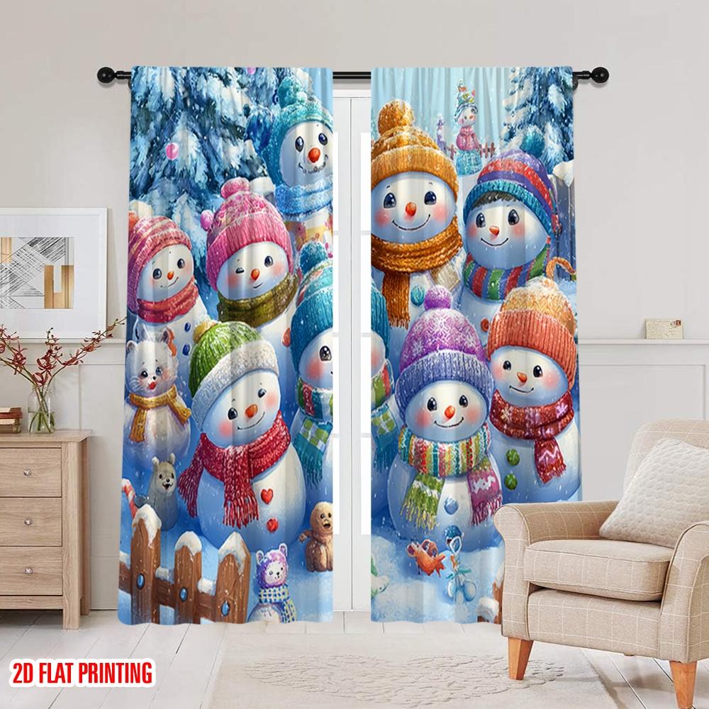2 Stück, 2D-Flachdruck Lichtfilternde Vorhänge Schneemannfamilie Winter Vielseitig Langlebig Polyester (ohne Stange) Zimmerdeko Ldeal