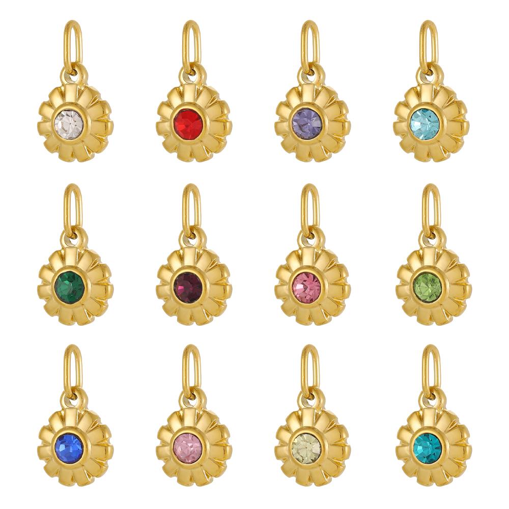 CARLIDANA Stainless Steel Birthstone Flower Pendant Colorful High Quality DIY Earrings Necklace Bracelet Charms Jewelry Making