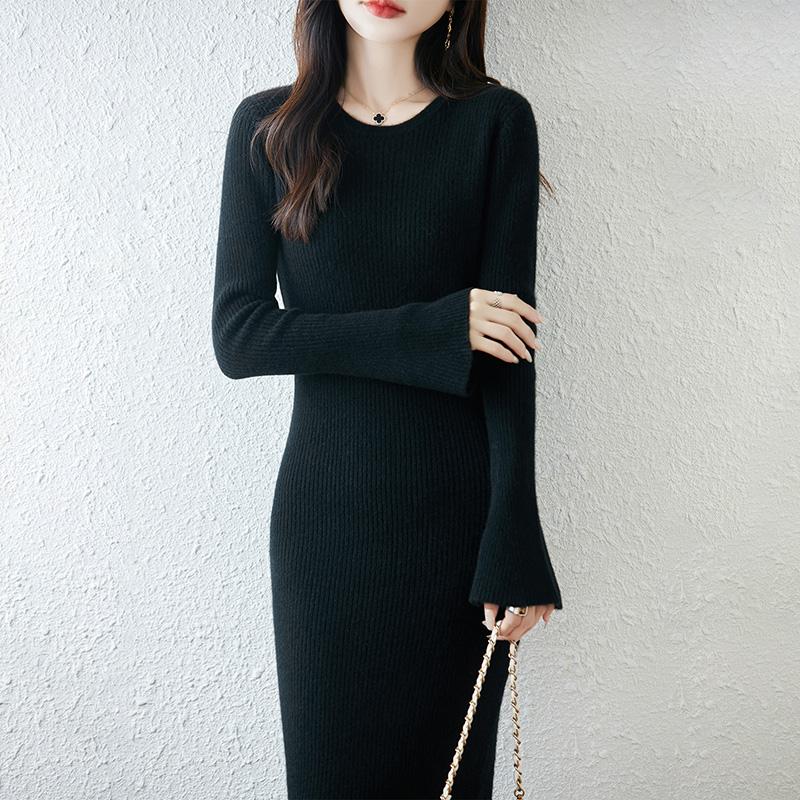 Women Sweater Dress 100% Wool MODERN NEW SAGA O-neck Knit Long Pullover Winter Jumpers Wool Long Dress Female
