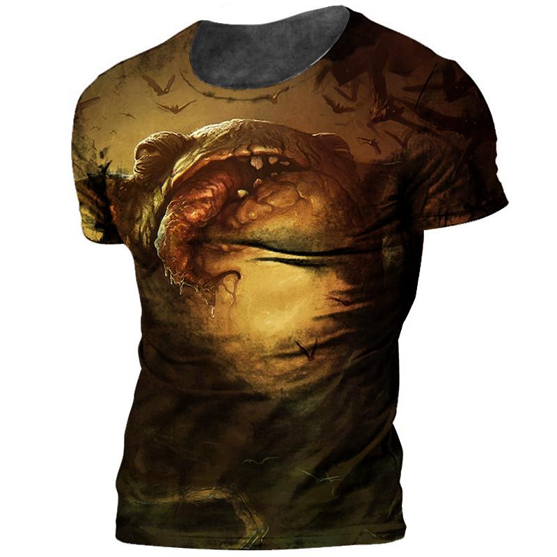 Şık erkek tişört Cthulhu Efsane 3D Baskı Terör Canavar Büyük Boy O-Boyun Üst Yaz Moda Rahat Günlük Nefes Alabilen Kumaş