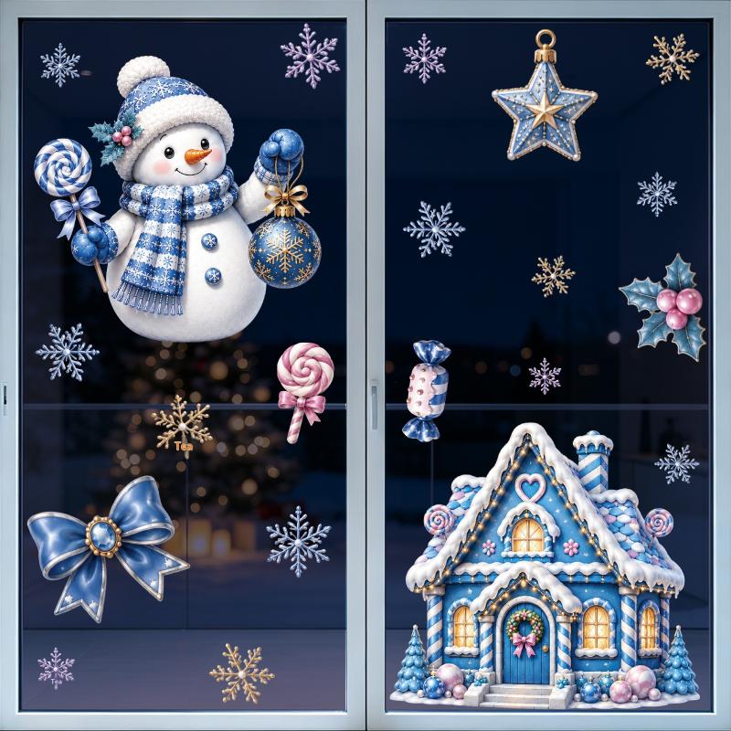 Noņemamas Ziemassvētku PVC statiskās uzlīmes Santa Claus, brieži, logu uzlīmes, sniegpārslas sienas uzlīmes, Jaungada ballītes stikla dekorēšana