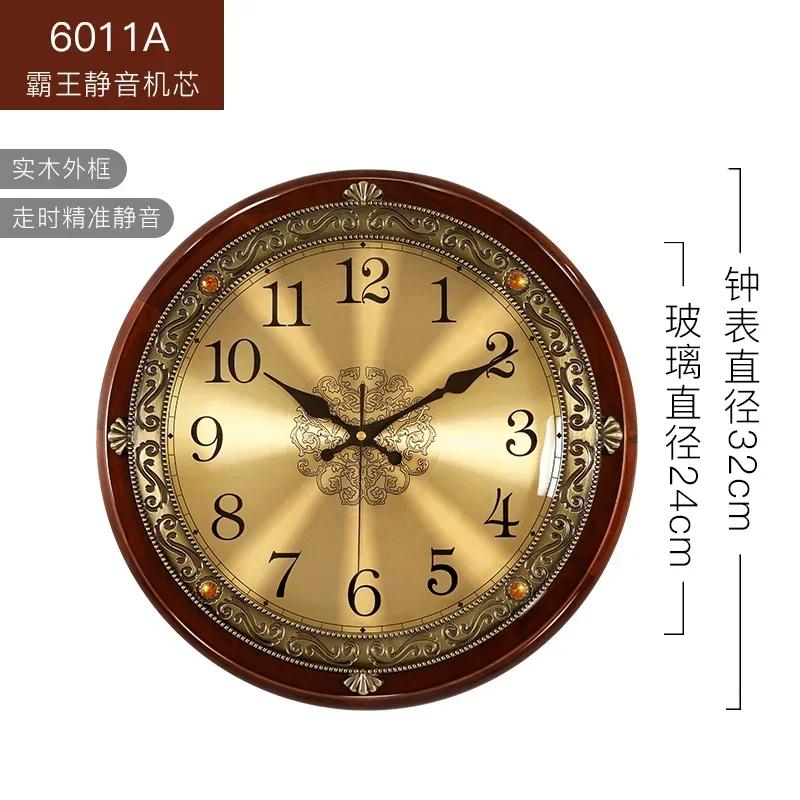 Luxury Wood Wall Clock Metal Retro Nordic American Style Gold Silent Wall Clocks Bedroom Shabby Chic Living Room Horloge GO5G0X0