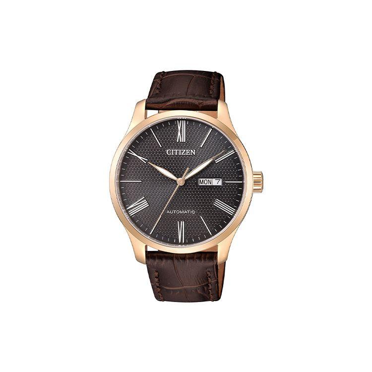 Citizen Classic Mechanical Series 50M Waterproof Automatic Mechanical Movement Stainless Steel Leather Strap Watch 40X11.1Mm Black Dial NH8353-00H Black Dial