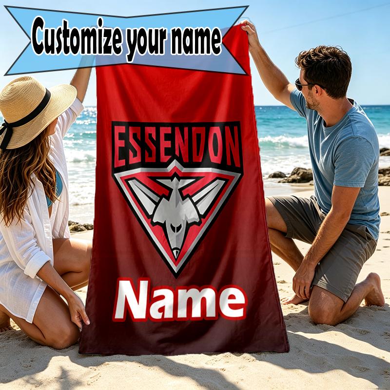 Custom Name Personalized Essendon Football Print Beach Towel, for Trip Camping Beach Party Home Decor, Birthday Gift for Family & Friends