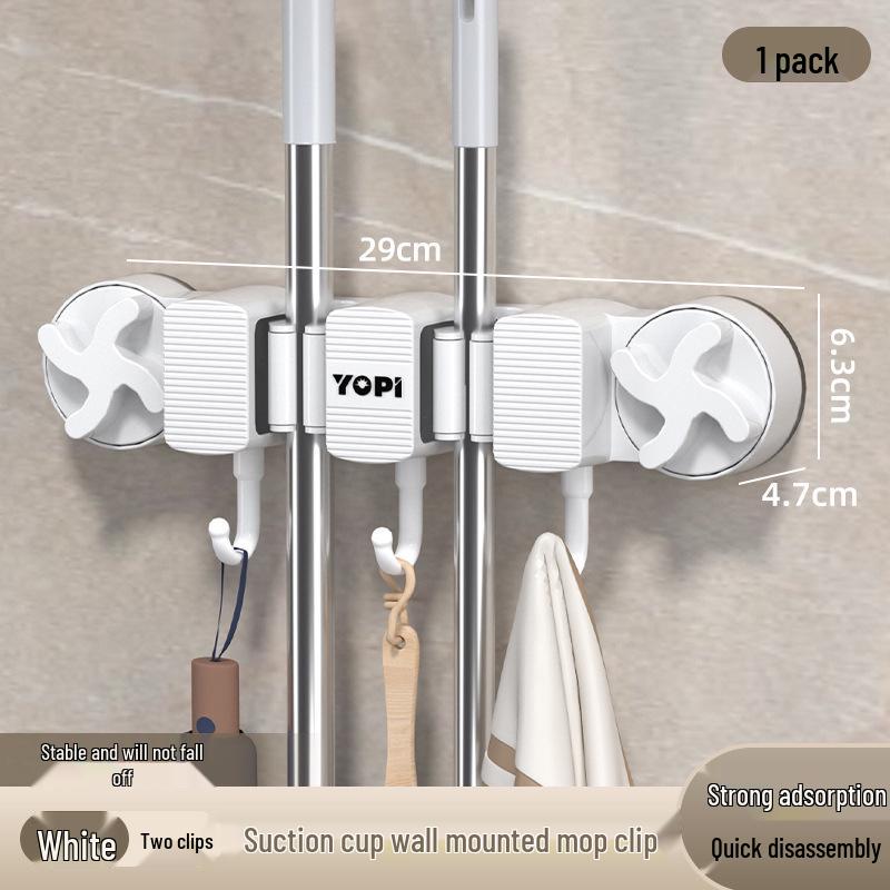 No-Drill Suction Cup Mop Holder – Wall-Mounted Storage Hook for Bathroom, Toilet, Balcony