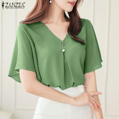 Women Summer V-Neck Casual Short Sleeve Blouse
