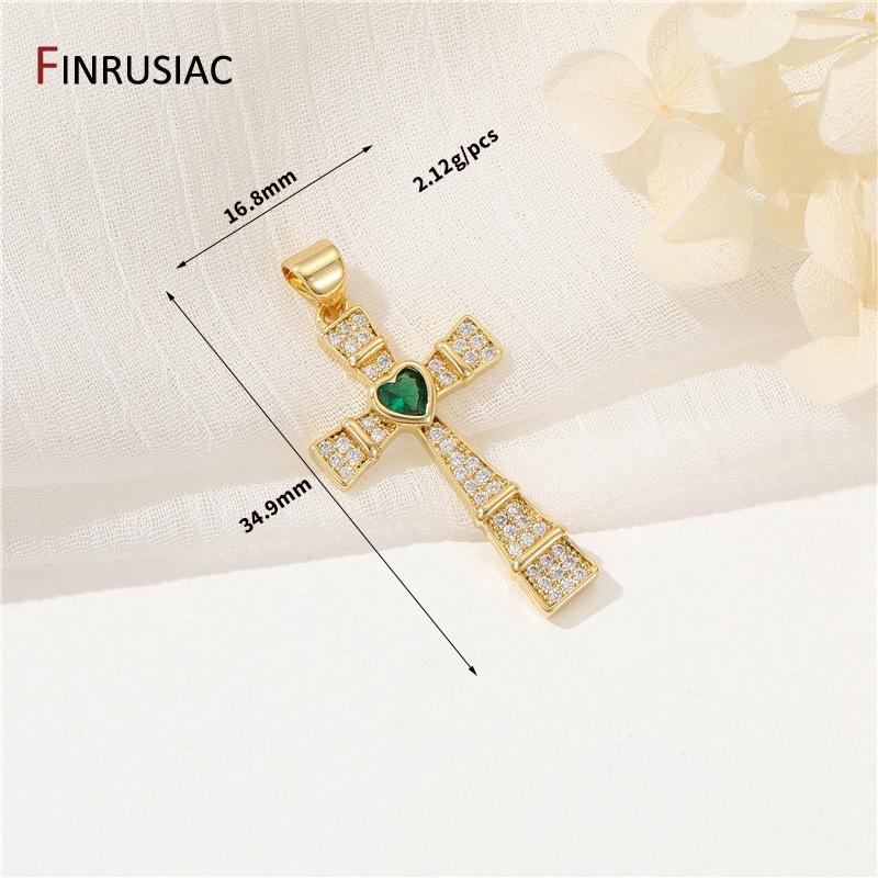 

14K Gold Plated Brass Colorful Zircon Heart Cross Charm For Religious Jewelry Making Supplies, DIY Necklace Making Accessories 1 piece