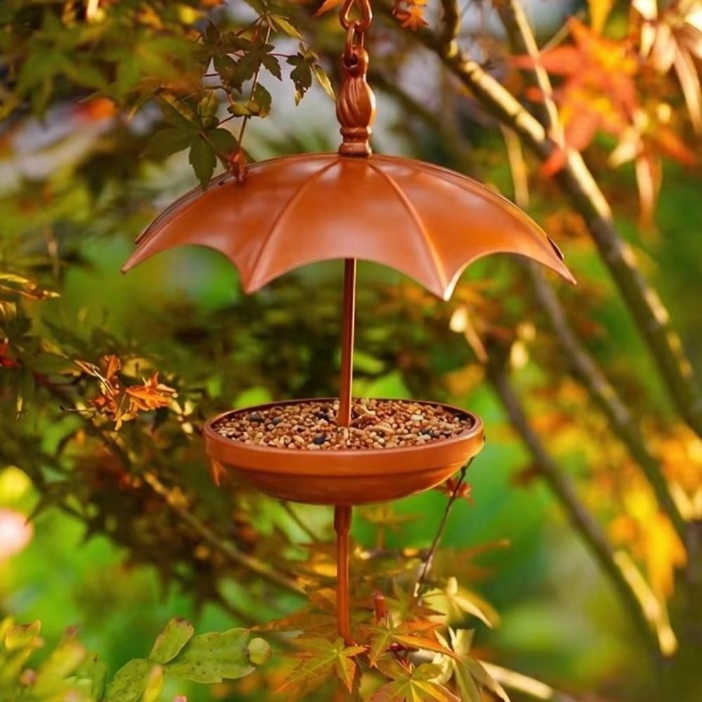 Rustic Hanging Platform Feeder Iron Bird Rest Station Umbrella-Shaped Bird Feeder Garden