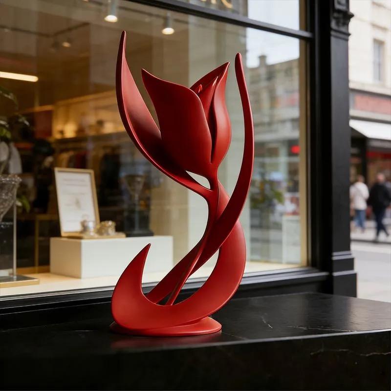 3D Printed Minimalist Abstract Rose Figurine – INS Style Home Desktop Decoration Red