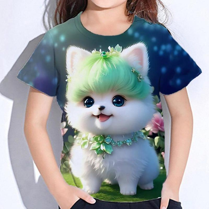 Djur Tecknad Katt Barn Vuxen Tryckt T-shirt Sommar Dam- och Herr Casual Utomhus Flicka och Pojke Kortärmad T-shirts Topp Kläder