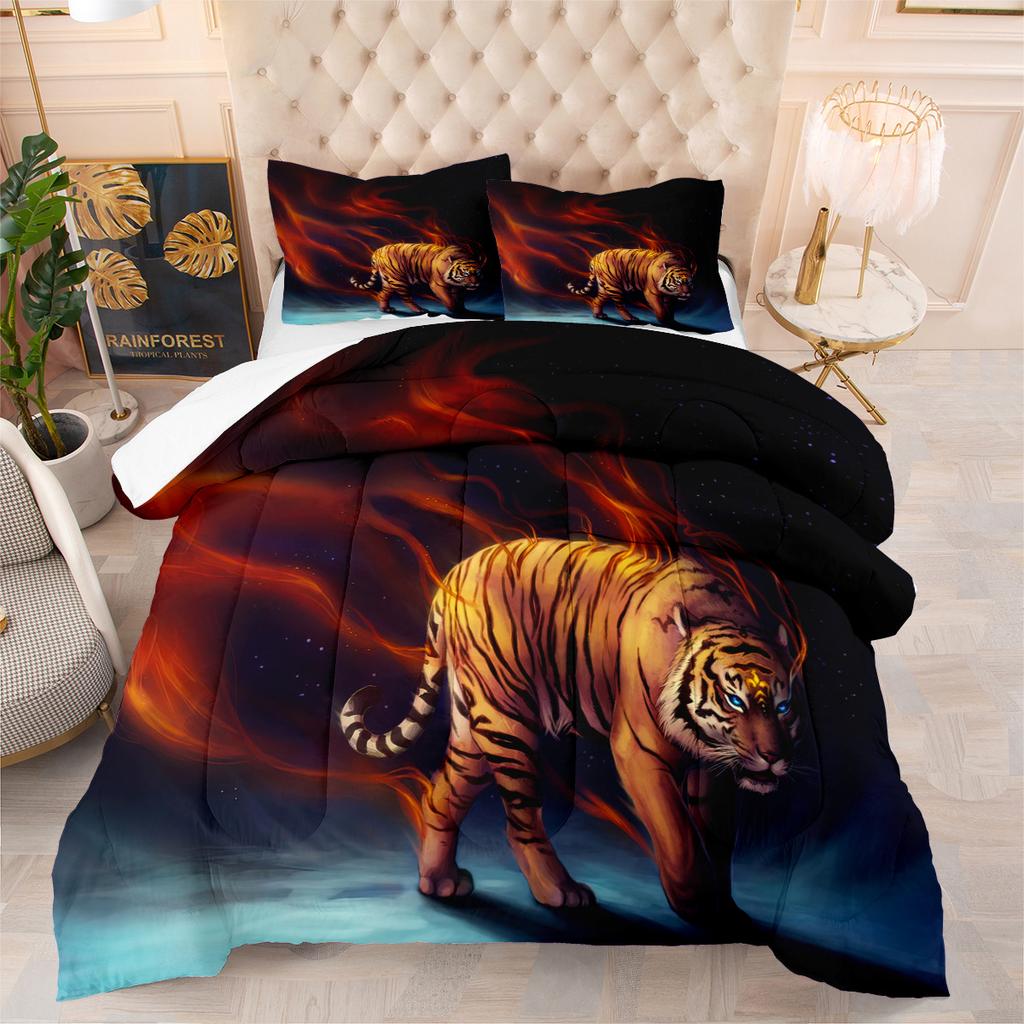 3d Digital Printing Thickened Feather Silk Cotton Quilt Animal Tiger Fat Quilt Printing Three-piece Quilt Cover Set
