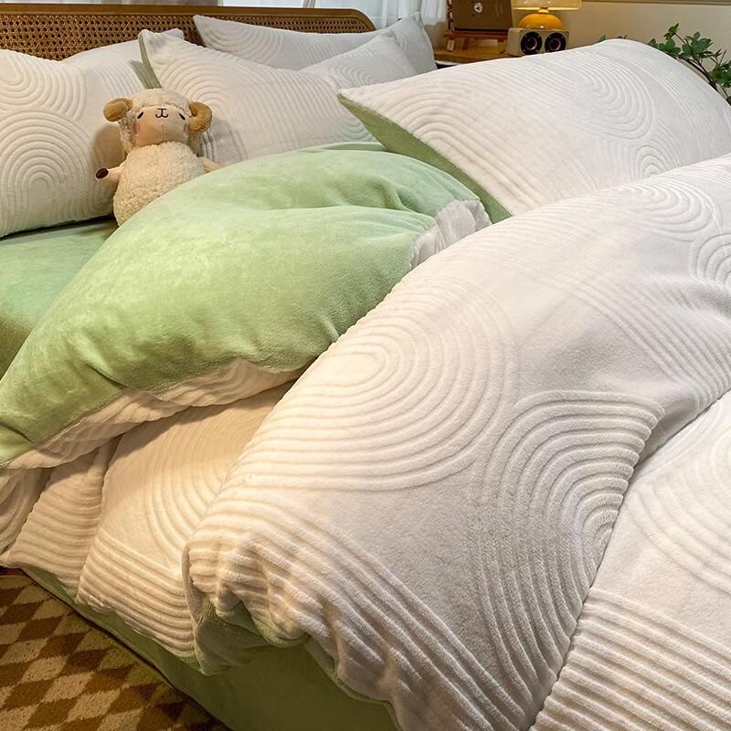 OEING Double-Sided Thickened Buckman-Mocha Flat Sheet Bedding Set