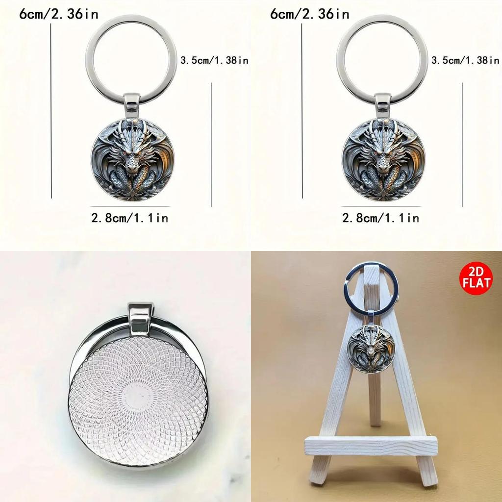 Porte-clés Tête de Dragon Mythique Métal Rond Accessoire Pour Voyage Et Célébrations