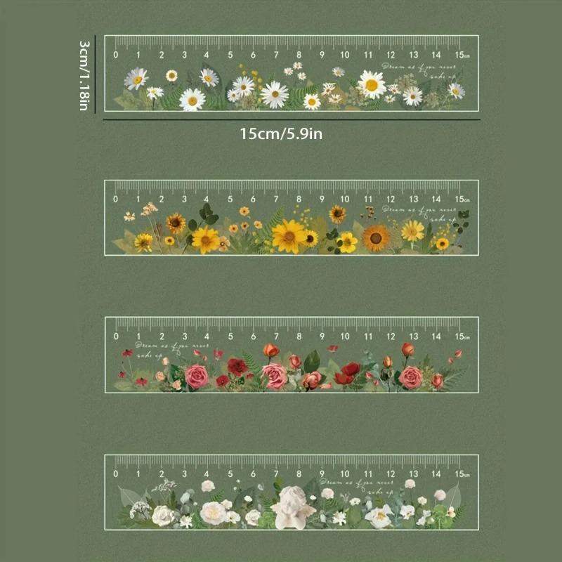 15cm Per Piece Transparent Acrylic Ruler Plant and Flower Ruler Student Measurement Tools Office Drawing Supplies