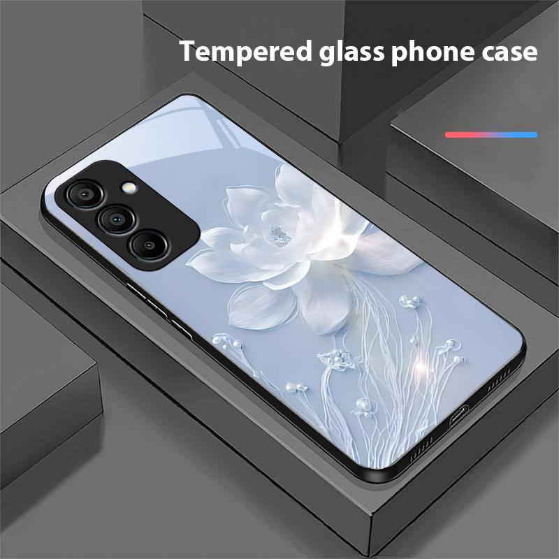 Kolorowy chiński lotos dla Samsunga Galaxy A15 5G 54 4G 51 50 24 35 90 71 12 51 53 52S 80 22 34 Czarne etui na telefon ze szkła hartowanego