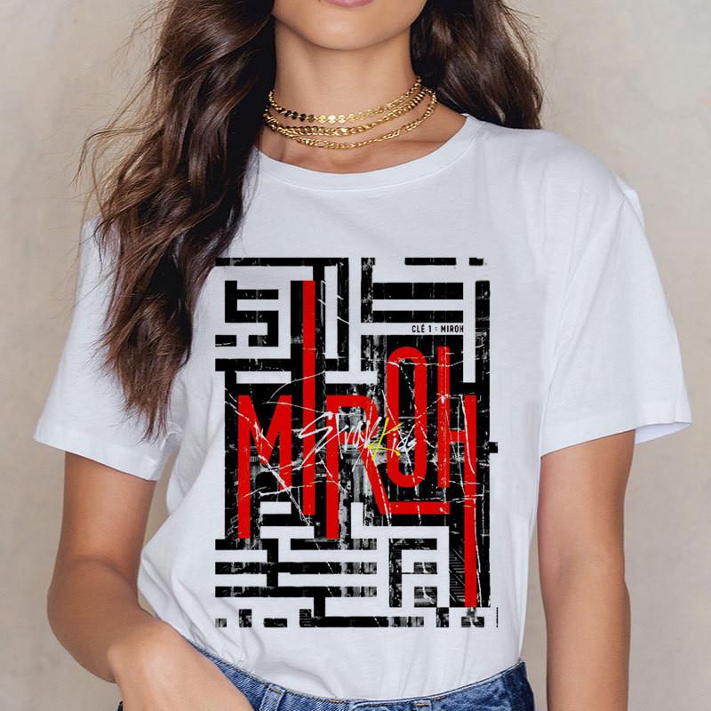 

Бродячие дети Harajuku Kpop Повседневная футболка с коротким рукавом Женская мода Ullzang Miroh Футболка K Pop Fan