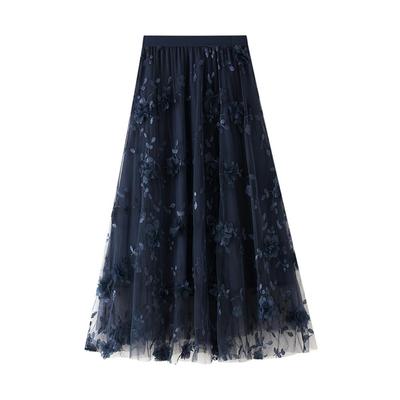 LeafIn Long Floral Elastic Tulle Tutu 8692 Women's Skirt, Print, High-Waisted, Waist, Skirt, Fluffy, Slimming, Figure-Flattering, A-Line, Embroidered,