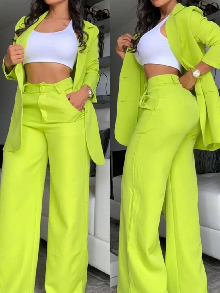 Elegantes Damen Anzug Set Hose mit Falten und Stehkragen