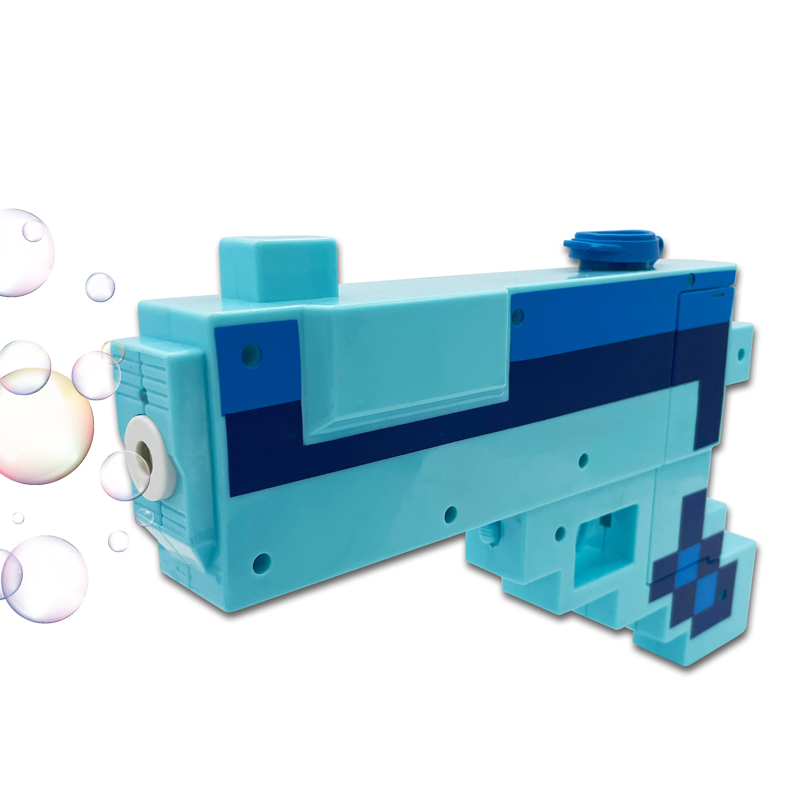 Электрический Пузырьковый Пистолет BukBukLAB [Двухрежимный Пиксельный Пузырьковый Пистолет или Звуковой Пистолет] со Светом и Звуком, Милый 8-битный Дизайн, Включает 2 Бутылки Мыльных Пузырей, Нет