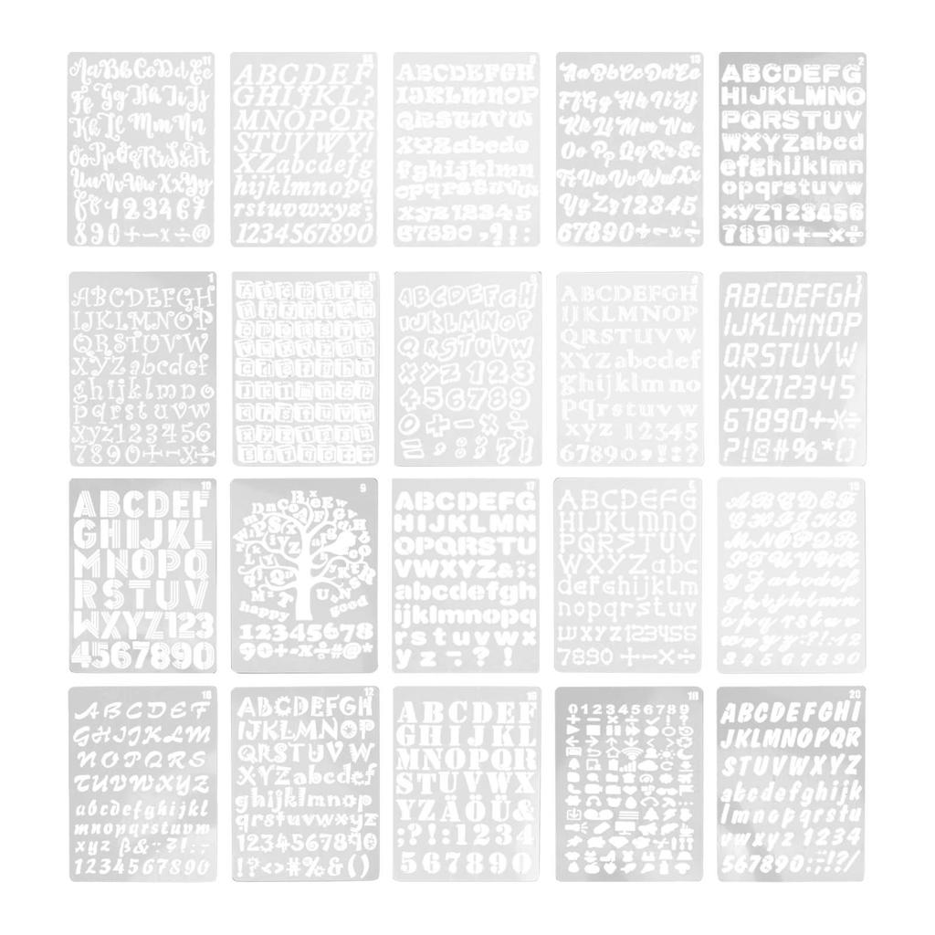 20Pcs Hollow Painting Templates PET Letters Numbers Copy Drawing Stencils for DIY Crafts Making